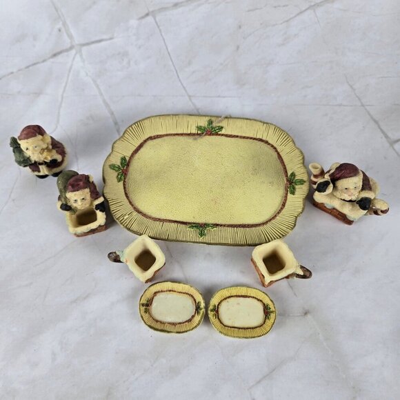 Resin Christmas Themed Miniature Tea Set Santa Claus Chimney 10 Piece - Picture 2 of 11